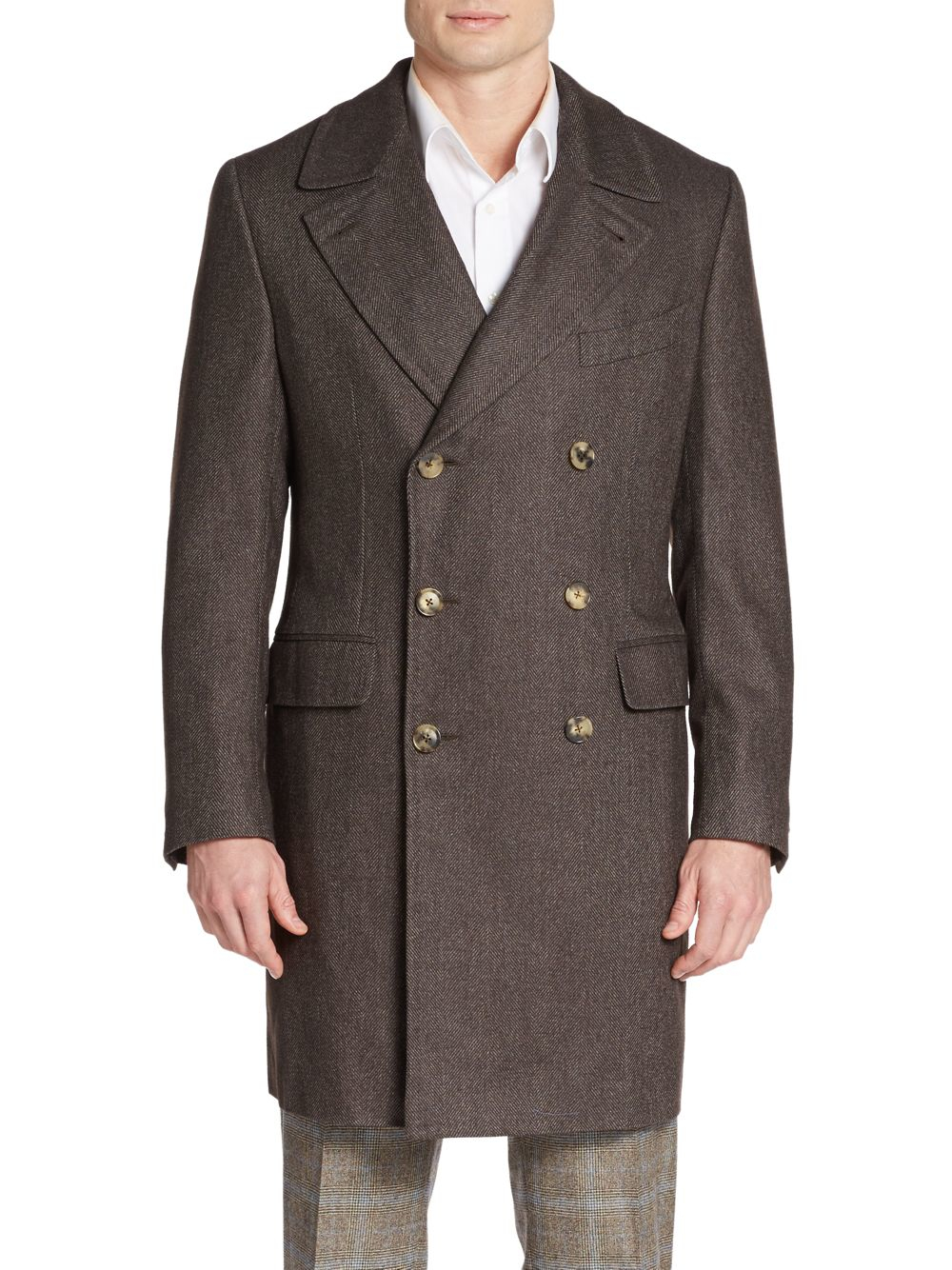 Lyst - Isaia Wool-blend Herringbone Double-breasted Coat in Brown for Men