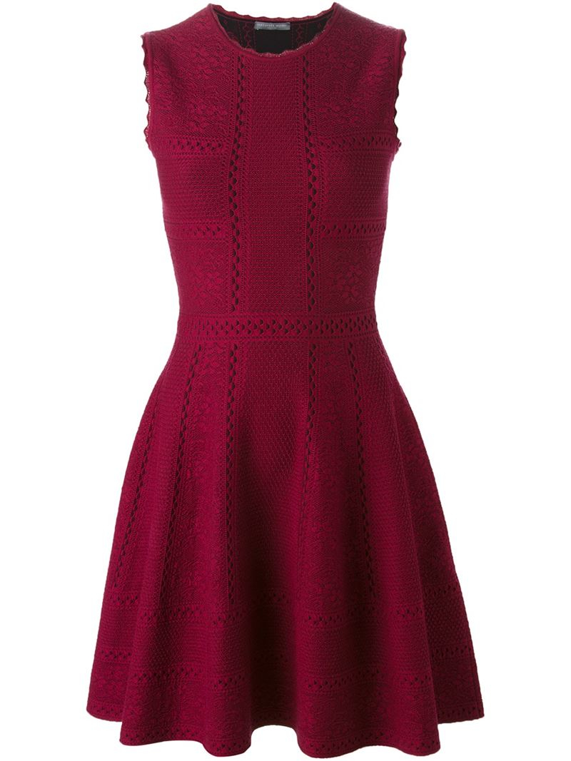 Lyst - Alexander Mcqueen Lace Knit Full Circle Dress in Red