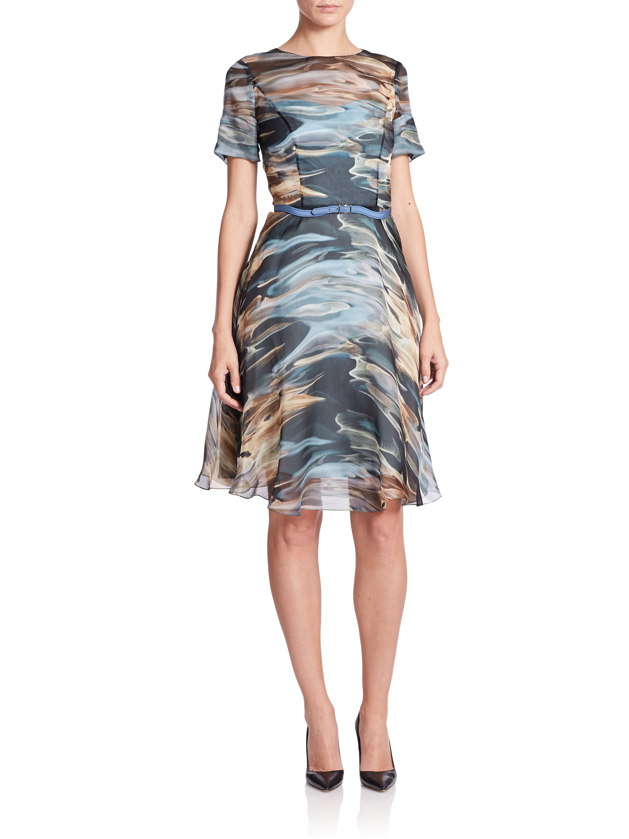Lyst - Carolina Herrera Liquid Print Silk Organza Dress