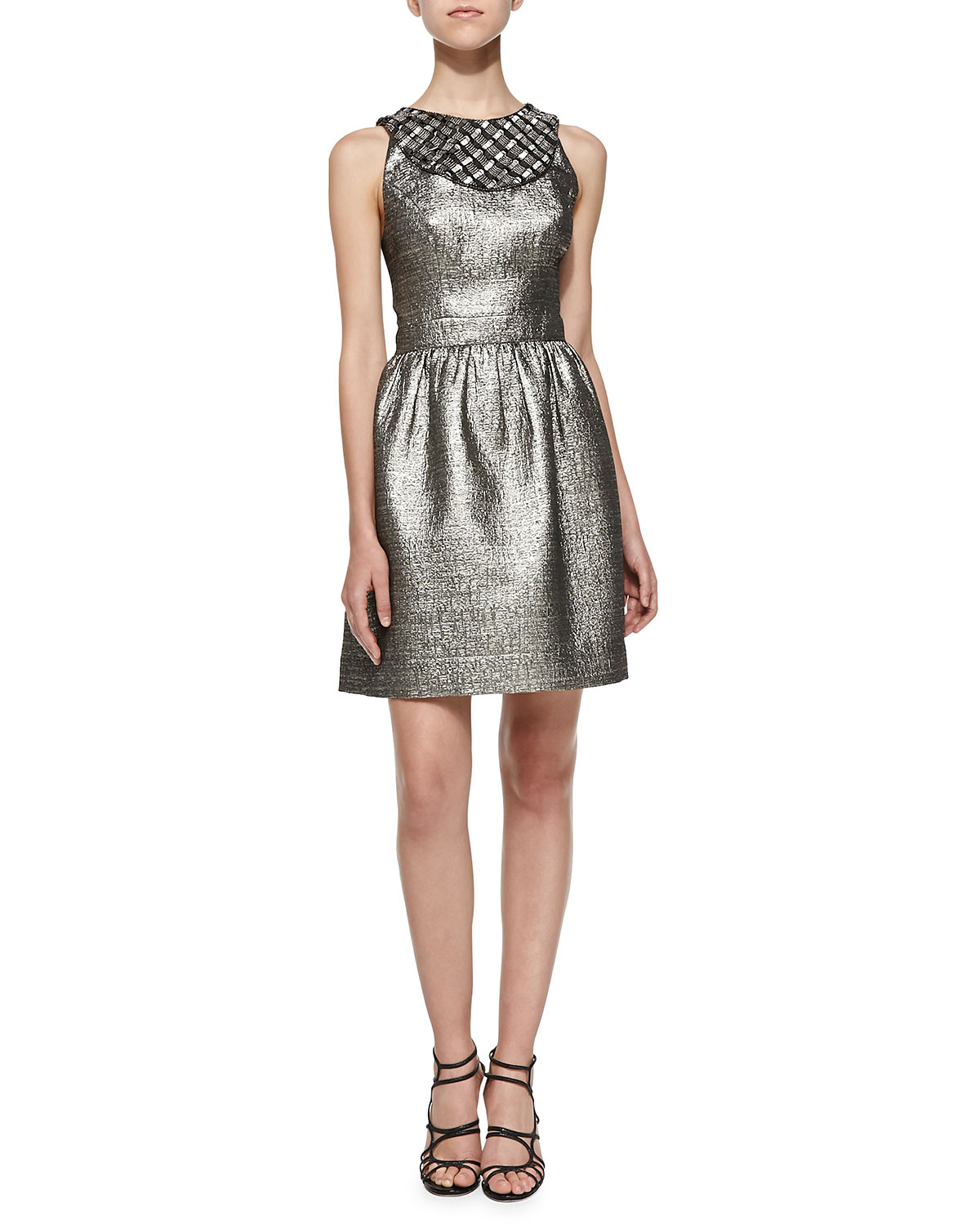Shoshanna Priya Metallic Jacquard Dress in Silver (platinum) | Lyst