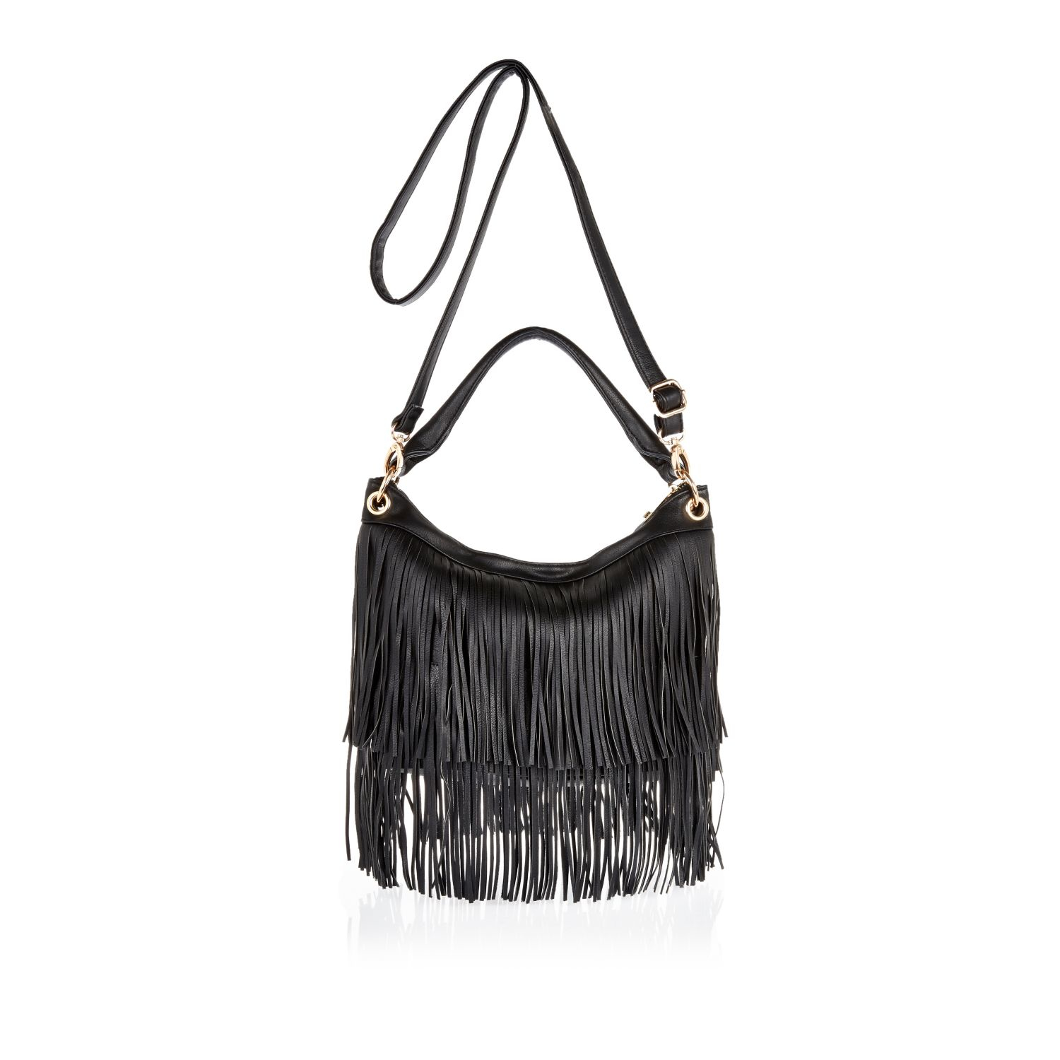 River island Black Fringe Bucket Handbag in Black | Lyst