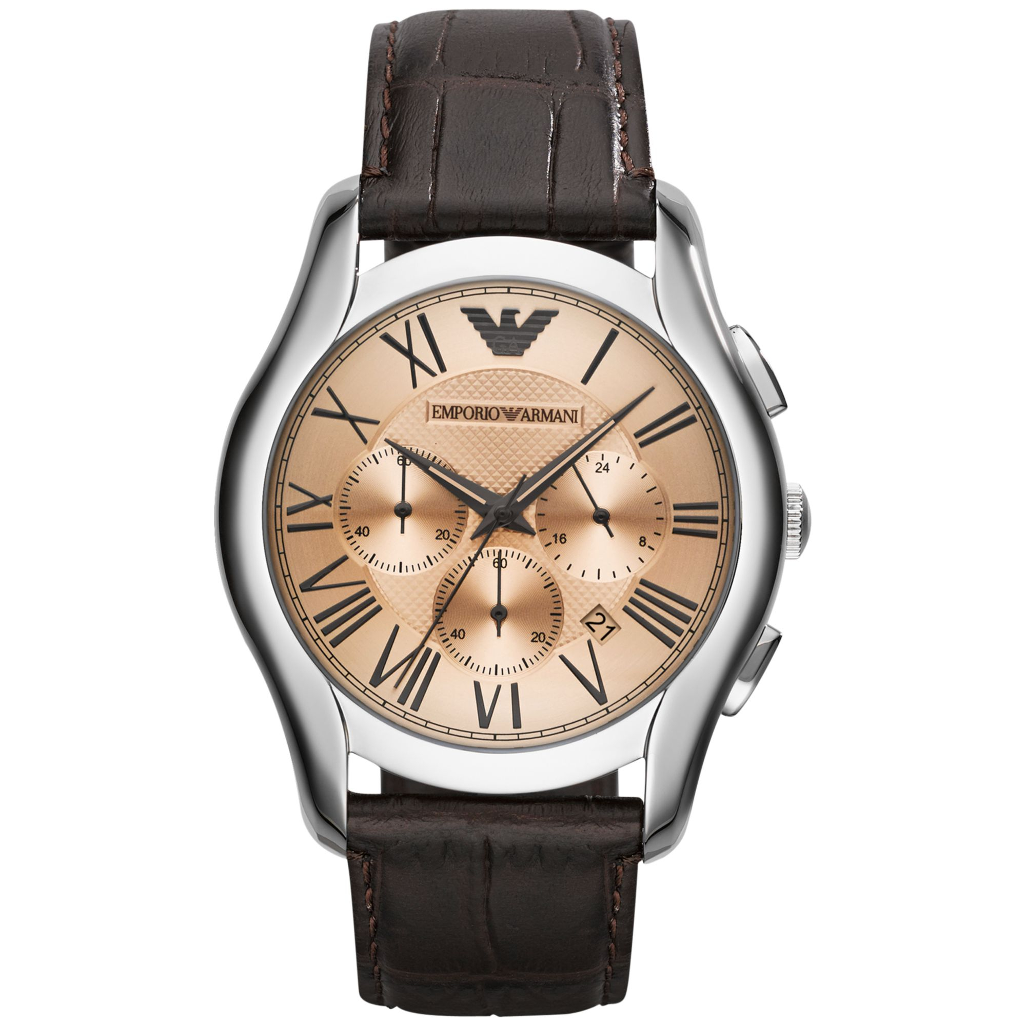 Emporio Armani Unisex Chronograph Brown Croco Leather Strap Watch 45Mm ...