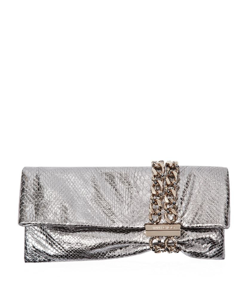 Jimmy Choo Chandra Metallic Python Clutch in Gold | Lyst