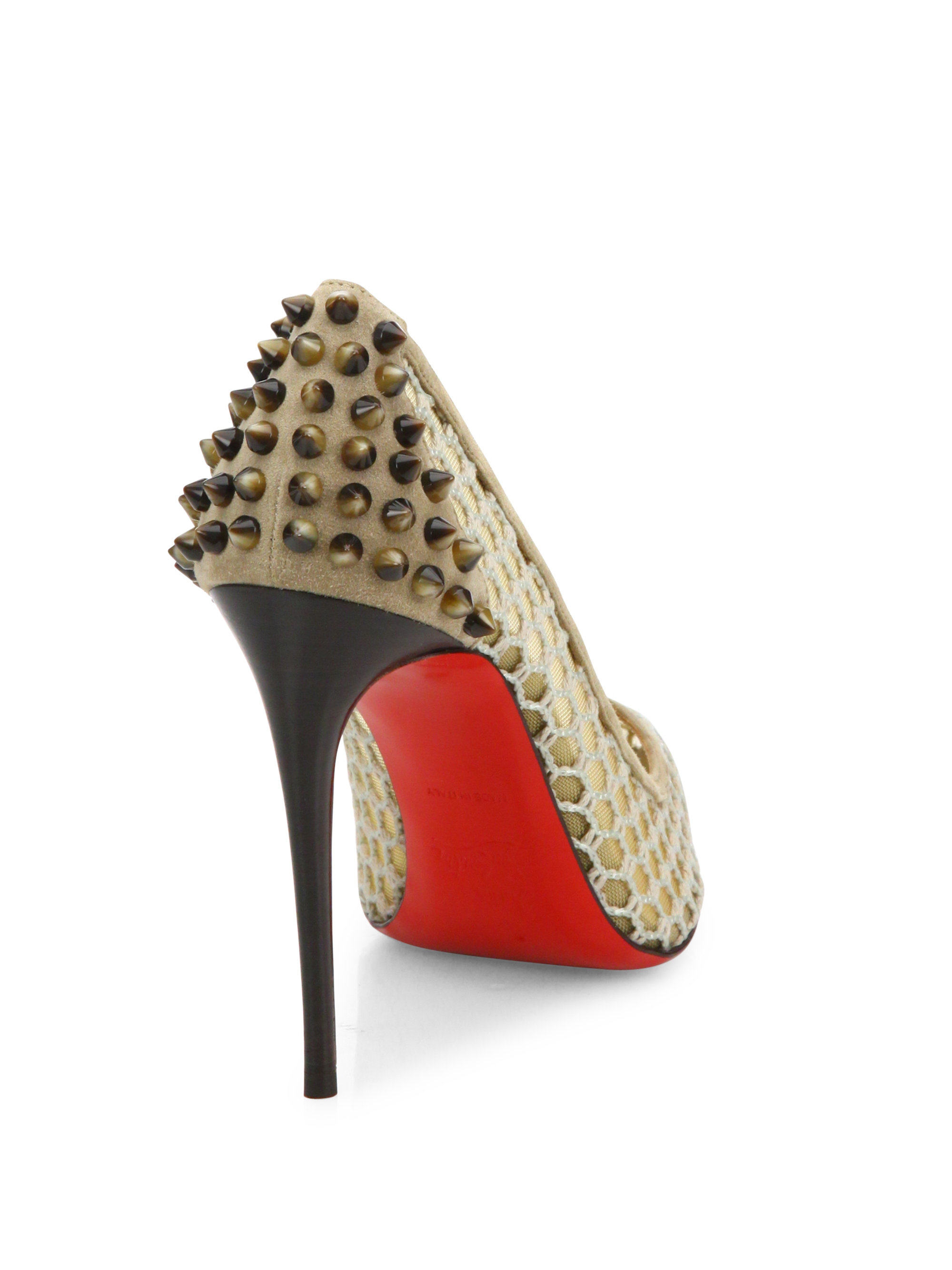 Christian louboutin Guni Suede-trim Spiked Mesh Pumps in White ...