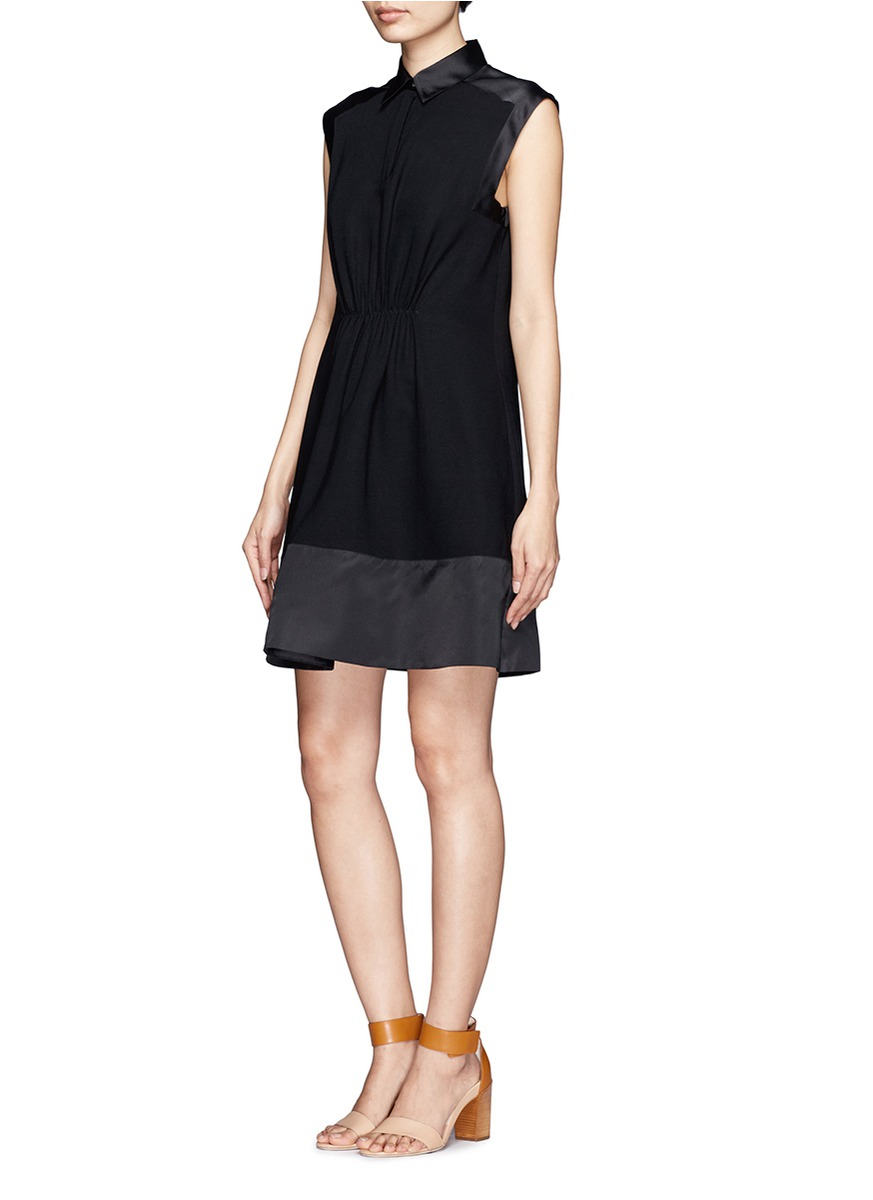 3.1 phillip lim Gathered Front Sleeveless Collared Shirt Dress in Black