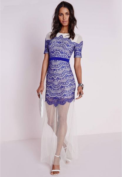 blue lace overlay dress