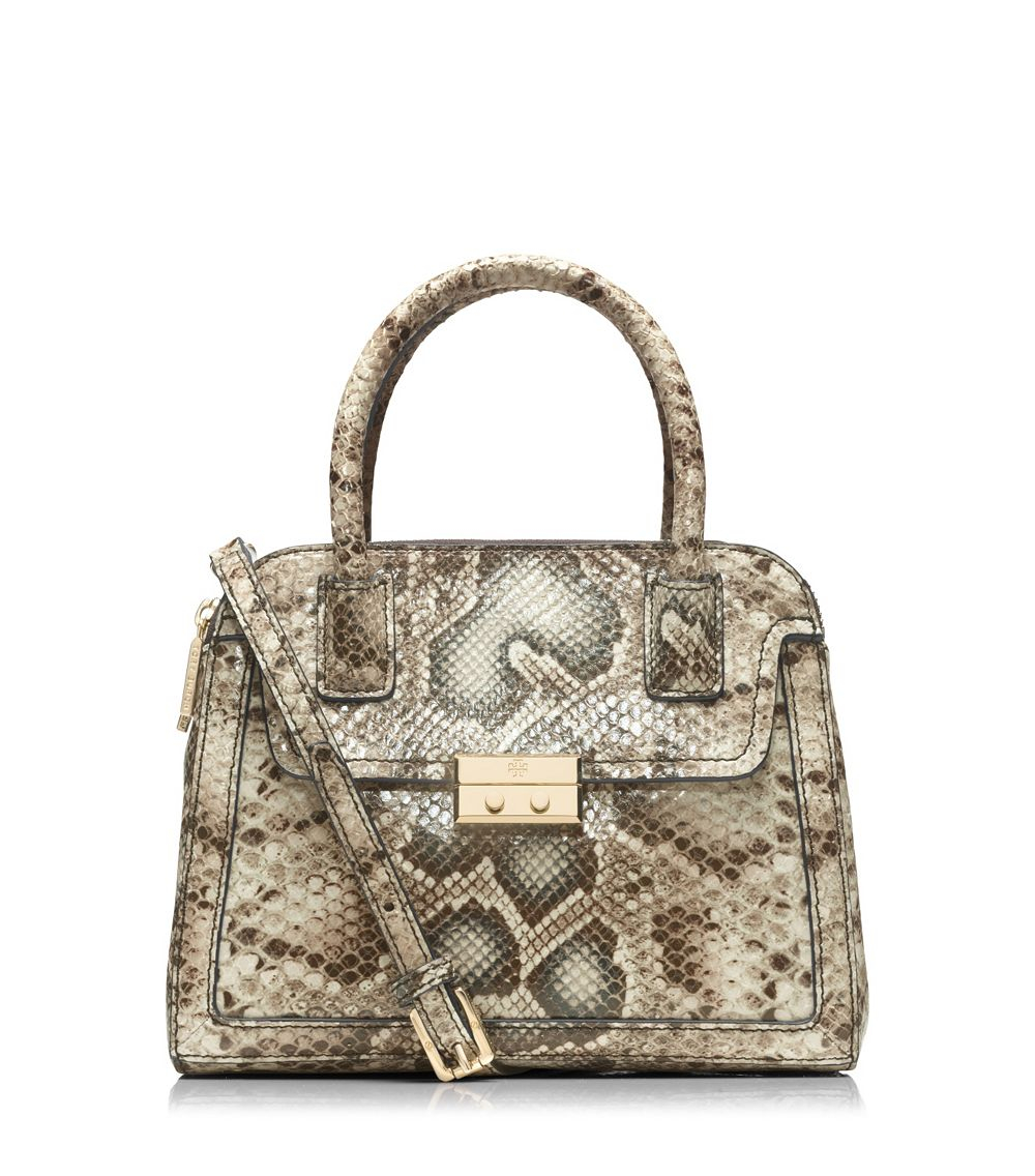 Lyst - Tory Burch Elise Snake Small Dome Satchel in Natural