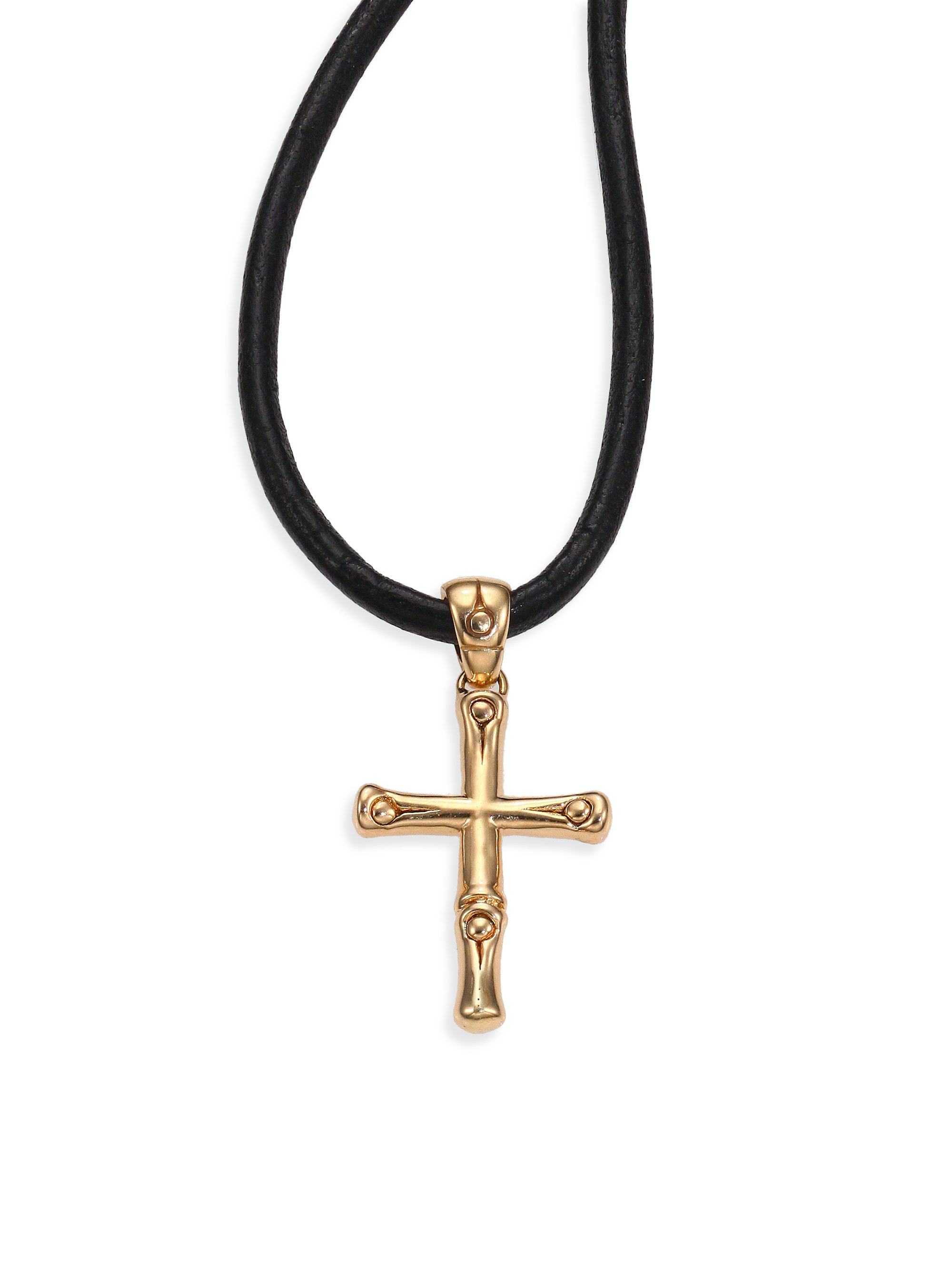 Lyst John Hardy Bamboo 18k Yellow Gold Sterling Silver Leather Gallery Previously Sold At Saks Fifth Avenue Women S Leather Necklaces