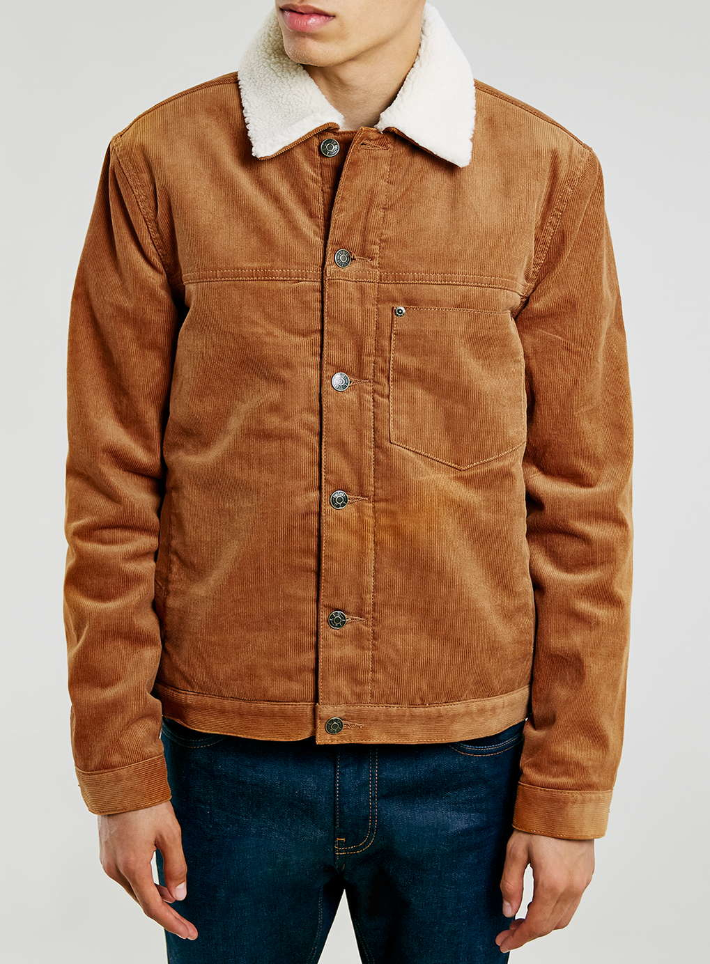 Topman Ltd Tan Borg Lined Cord Jacket in Brown for Men | Lyst