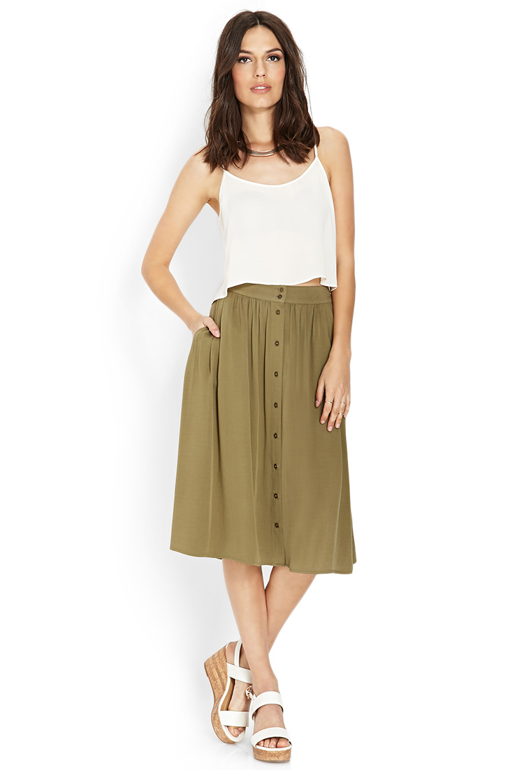 midi skirt with button front