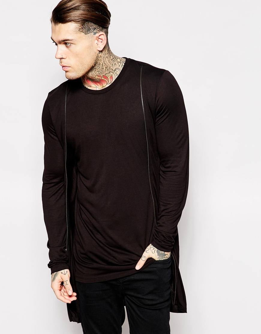 ASOS Super Longline Long Sleeve T-shirt With Double Layer Zip Cardigan ...