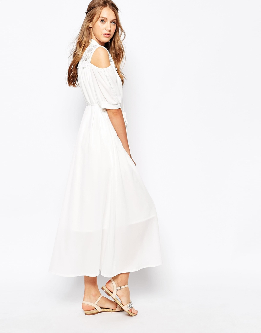 White Lace Insert Cold Shoulder Mini Dress