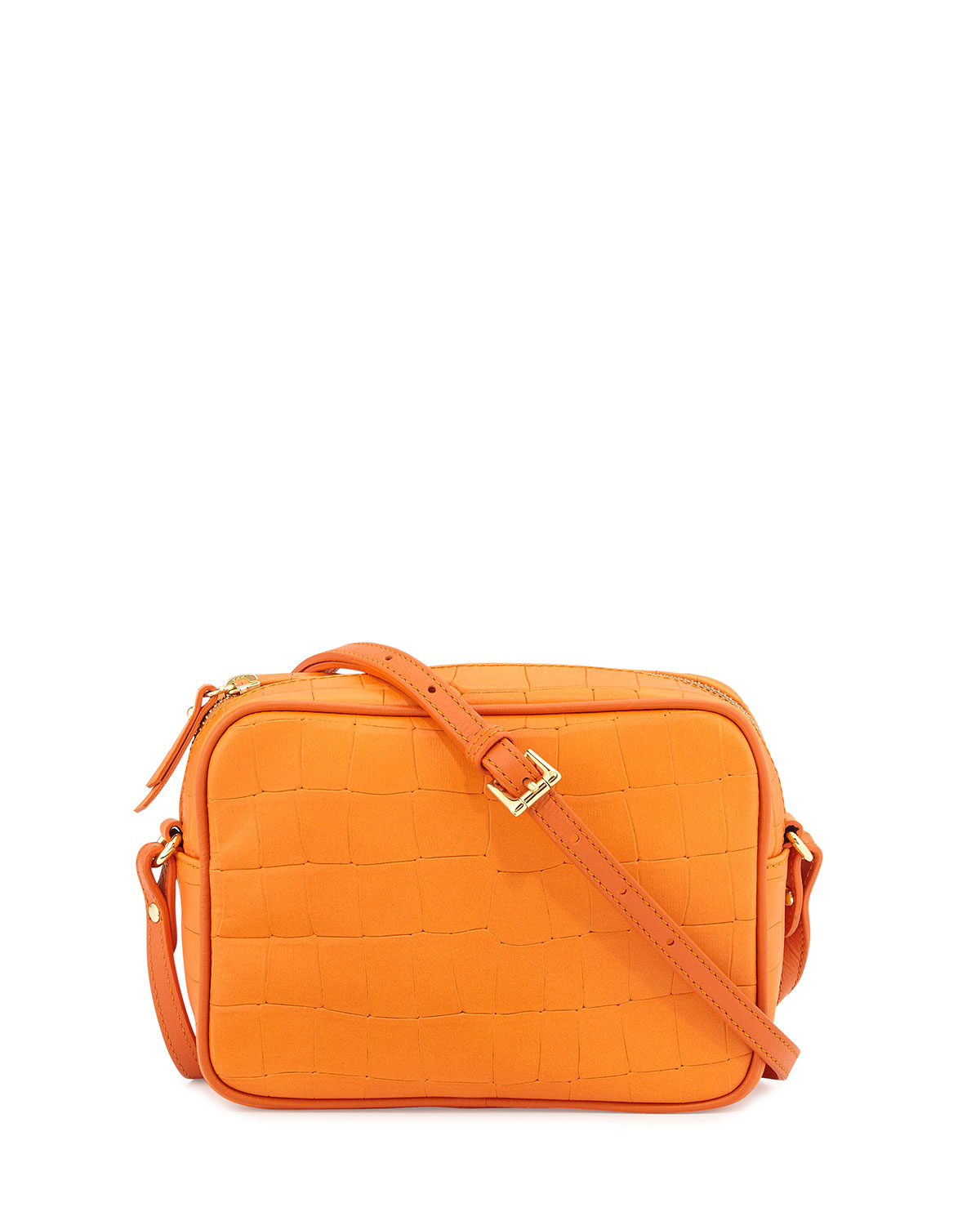 Lyst - Neiman Marcus Madison Croc-embossed Leather Crossbody Bag in Orange
