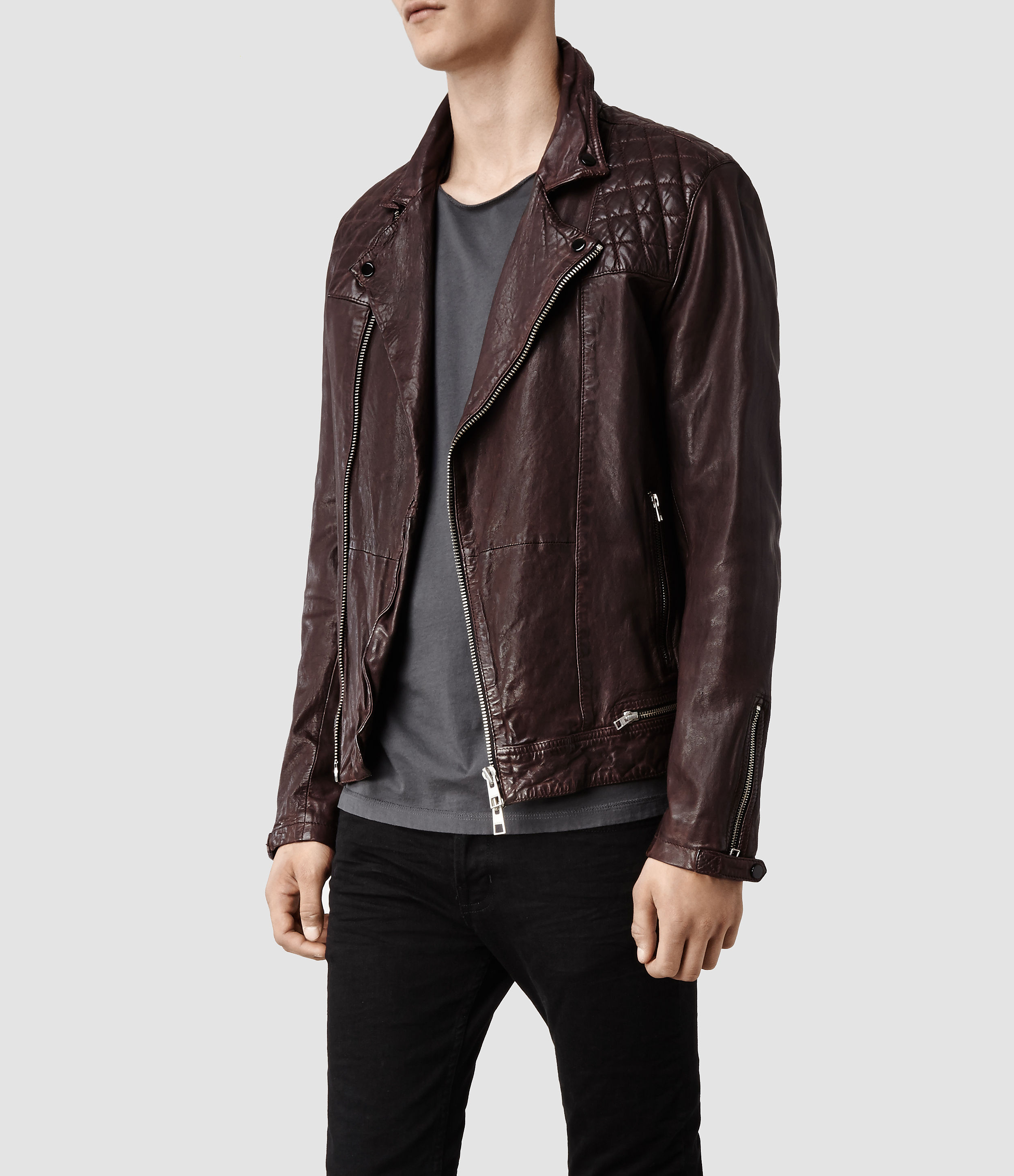 Allsaints Conroy Leather Biker Jacket In Purple For Men Lyst Gallery