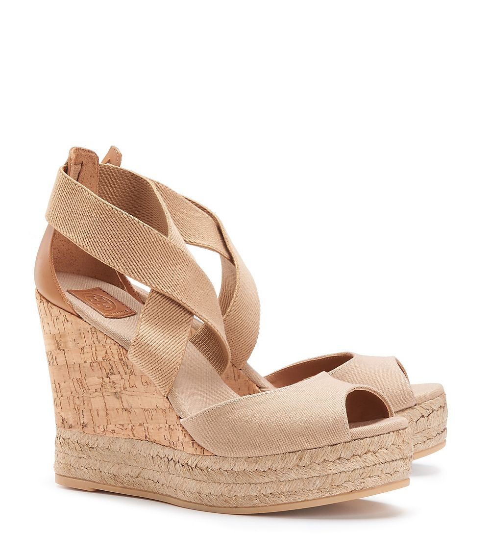 Lyst - Tory Burch Peep-Toe Cork Wedge Sandal in Natural