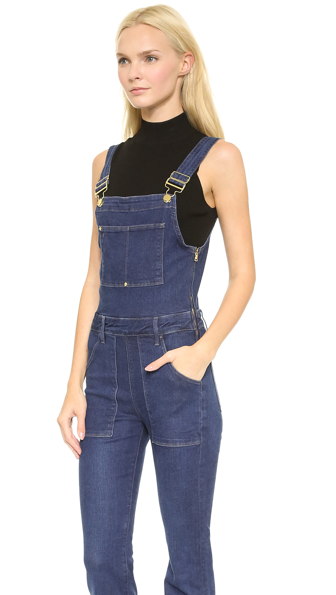 Lyst - Frame Le High Flare Overalls Eton Avenue in Blue