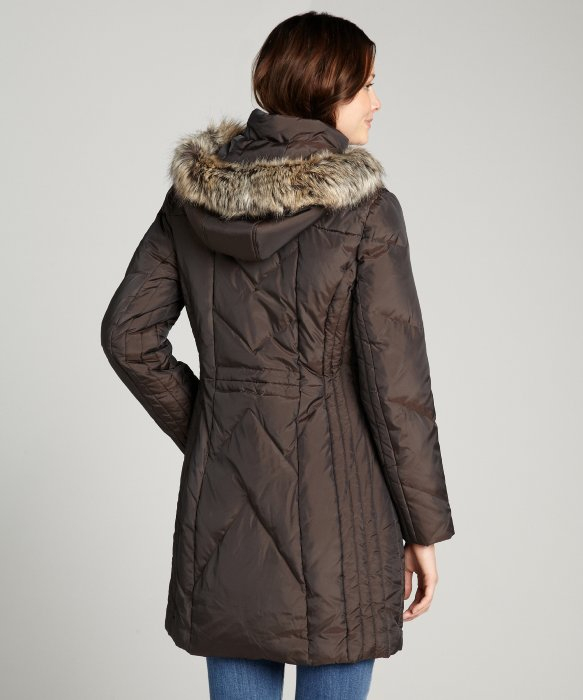 Lyst - Anne Klein Bronze Quilted Down Filled Coat with Faux Fur Trimmed ...