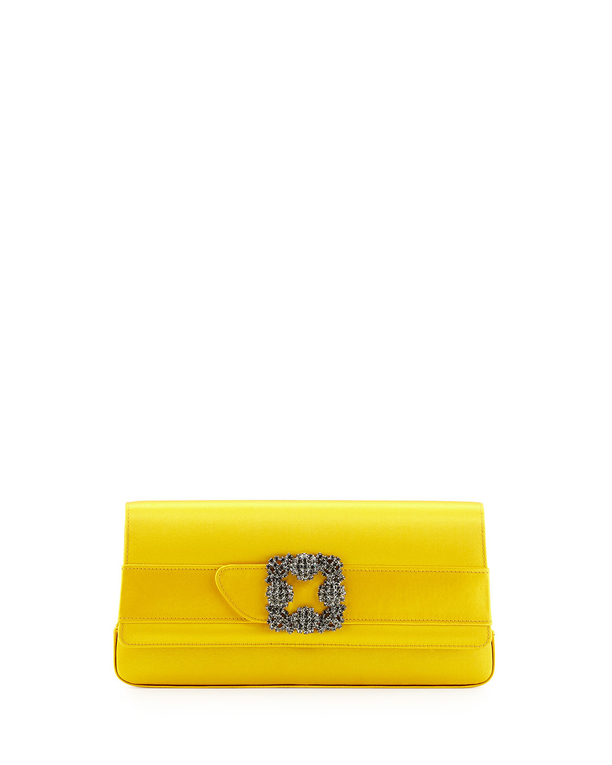Manolo blahnik Gothisi Crystal-Buckle Satin Clutch Bag in Yellow | Lyst