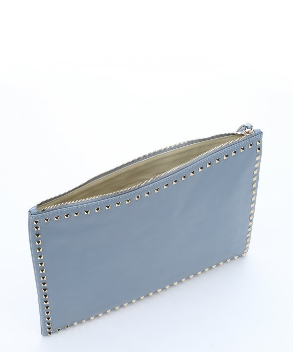Lyst - Valentino Light Blue Leather &#39;Rockstud&#39; Large Clutch Bag in Blue