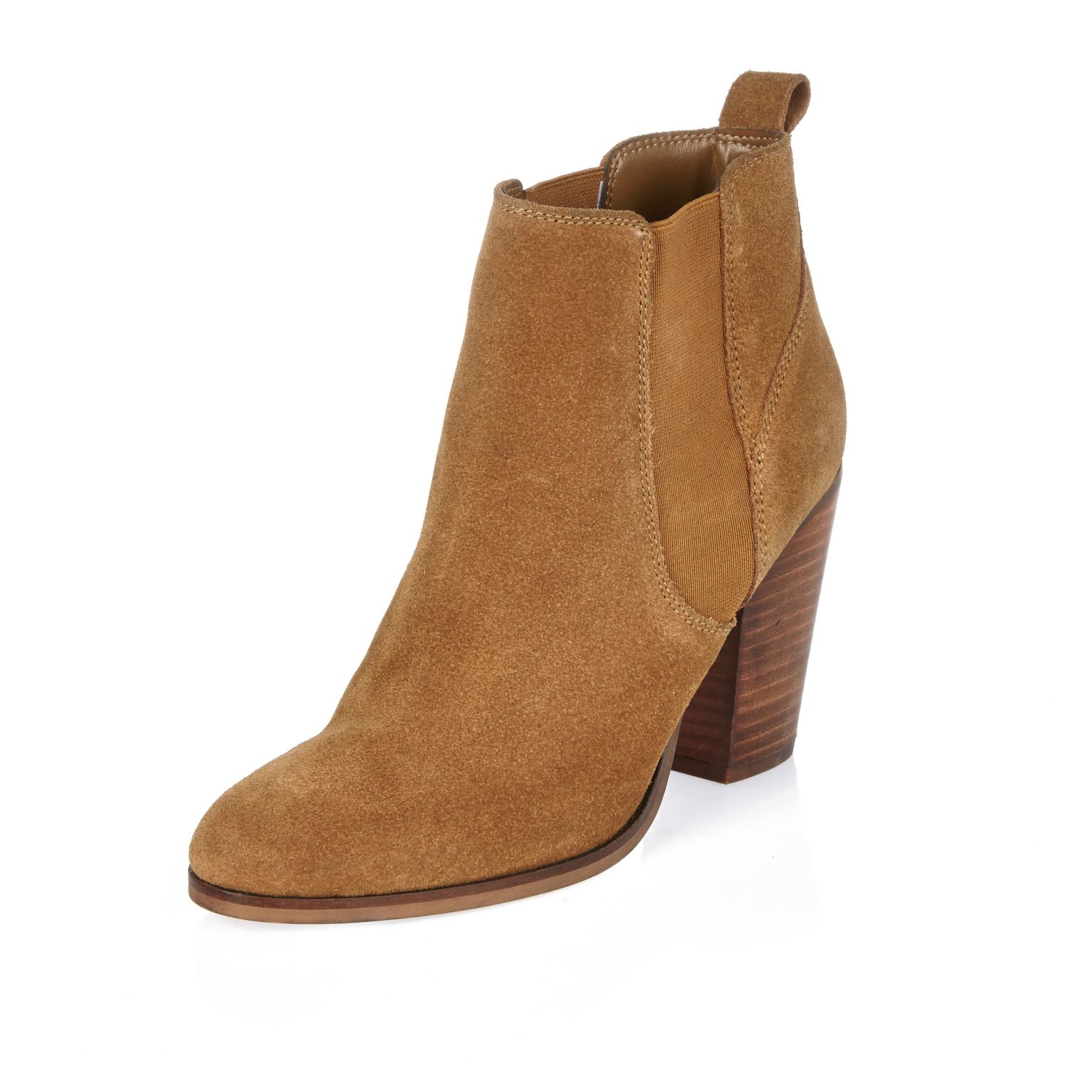 River Island Tan Suede Heeled Ankle Boots In Brown Lyst 0791