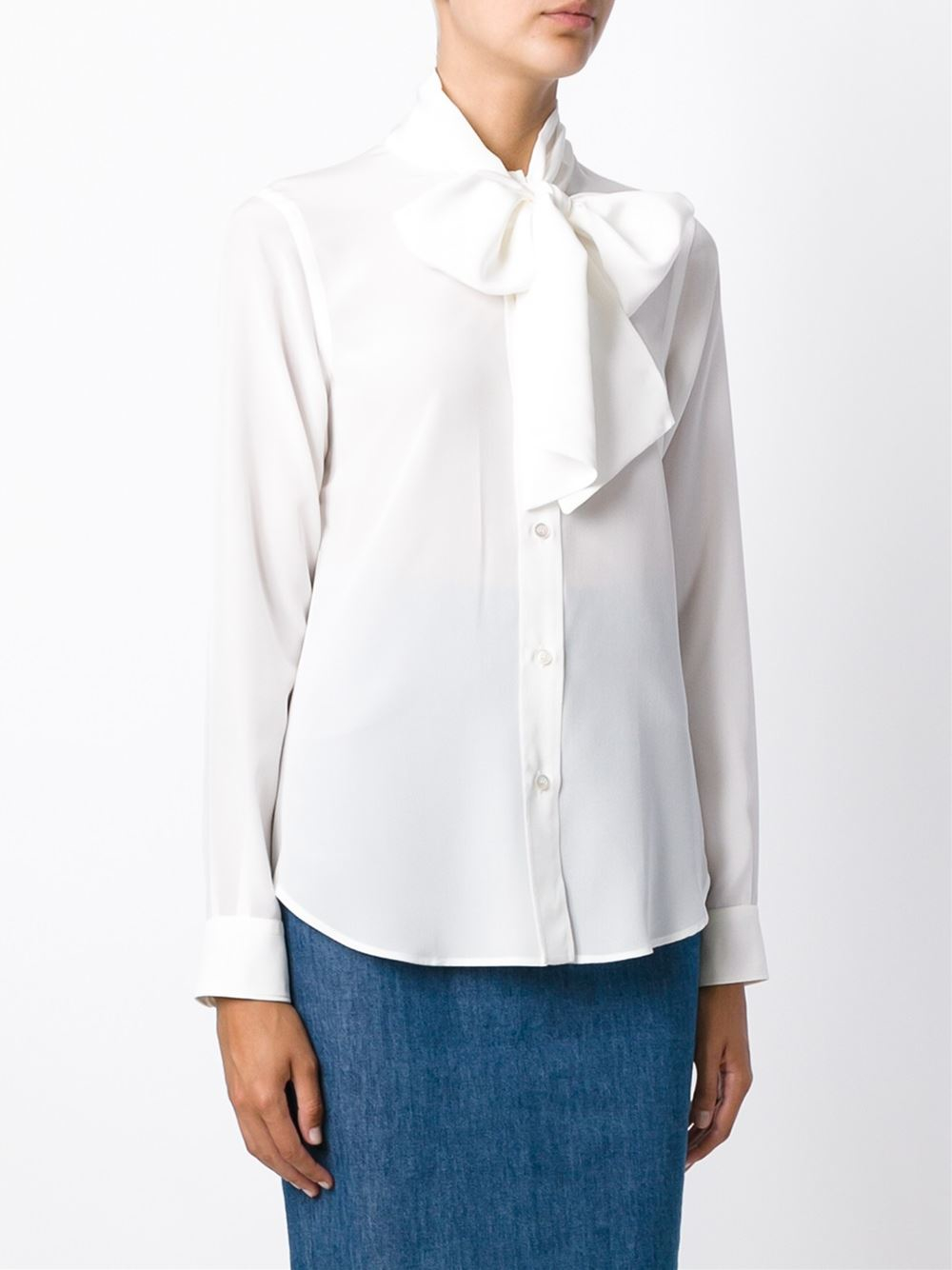 Moschino Pussy Bow Blouse In witte naakt neutrale Lyst