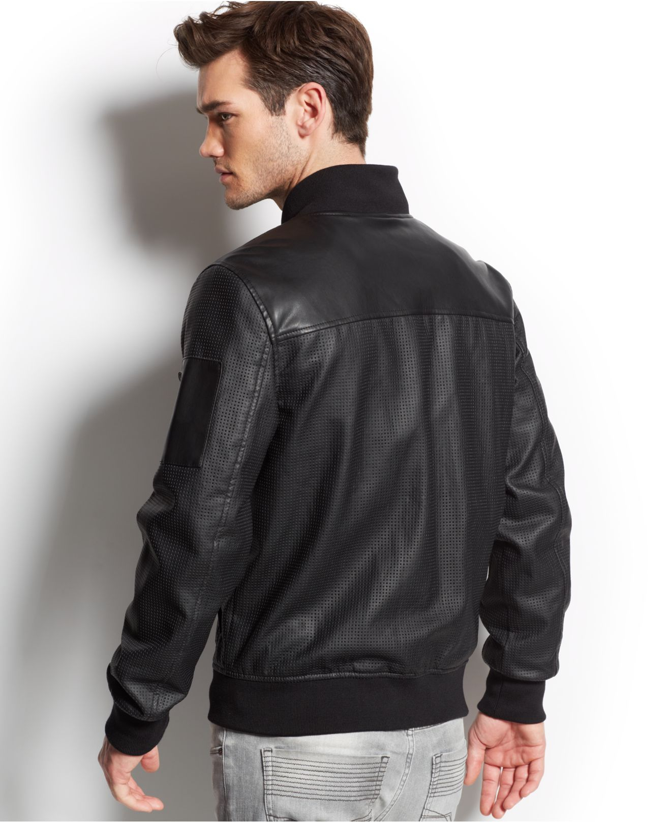 Lyst - Guess Perforated Faux-Leather Jacket in Black for Men