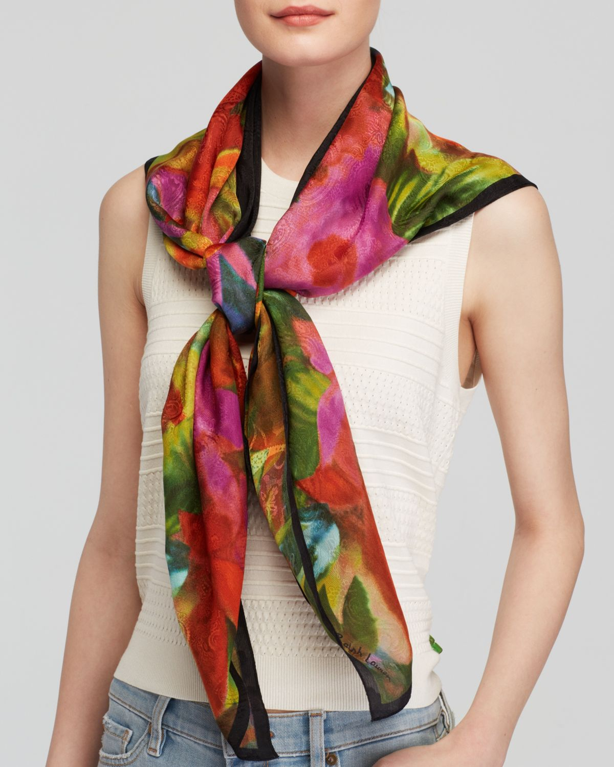 Lyst Ralph Lauren Lauren Gia Floral Silk Square Scarf In Black