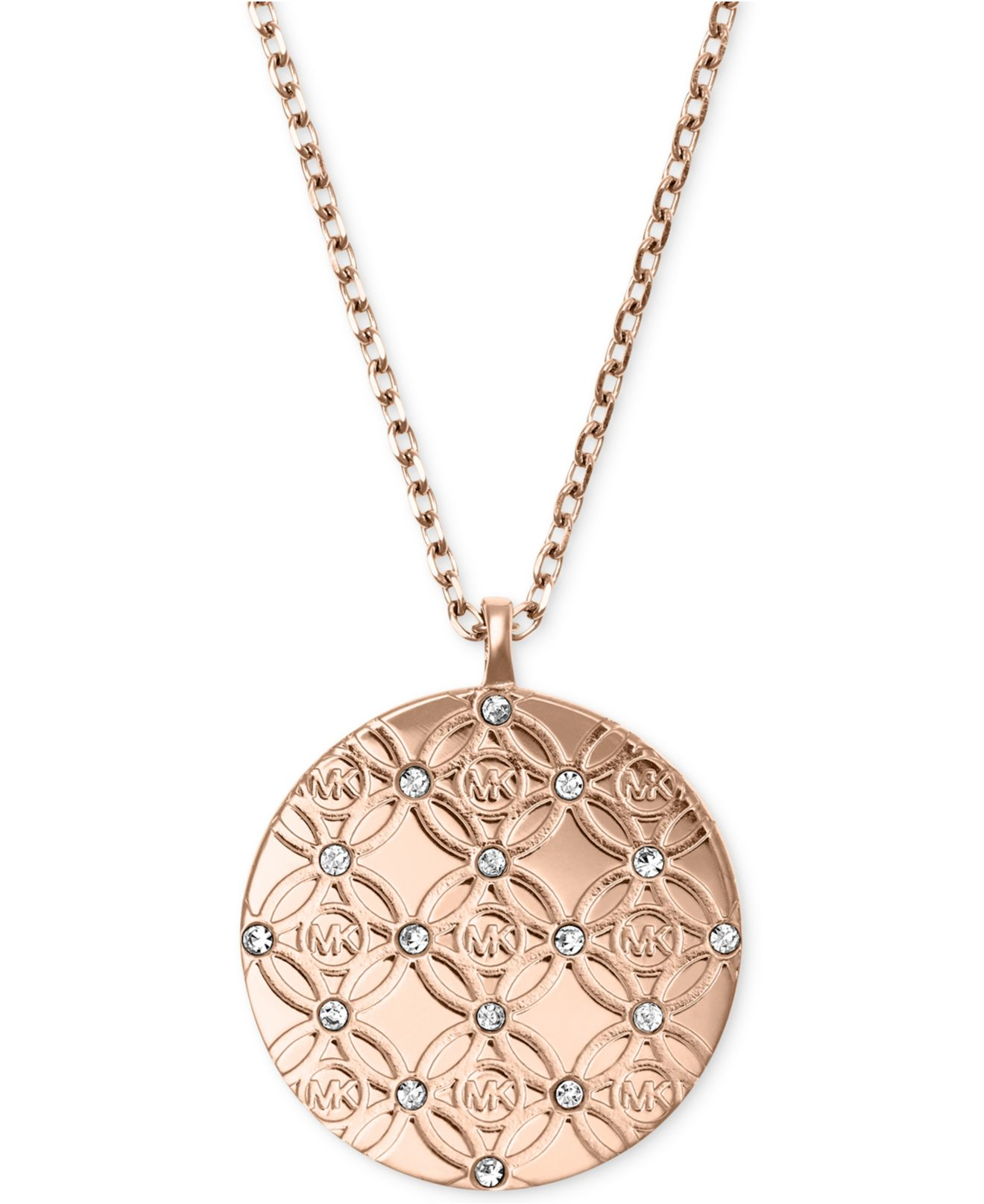 Michael Kors Monogram Disk Pendant Necklace In Rose Gold - Michael Kors Disc Pendant Necklace Michael Kors Monogram Disk Pendant Necklace In Rose Gold - Michael Kors Disc Pendant Necklace