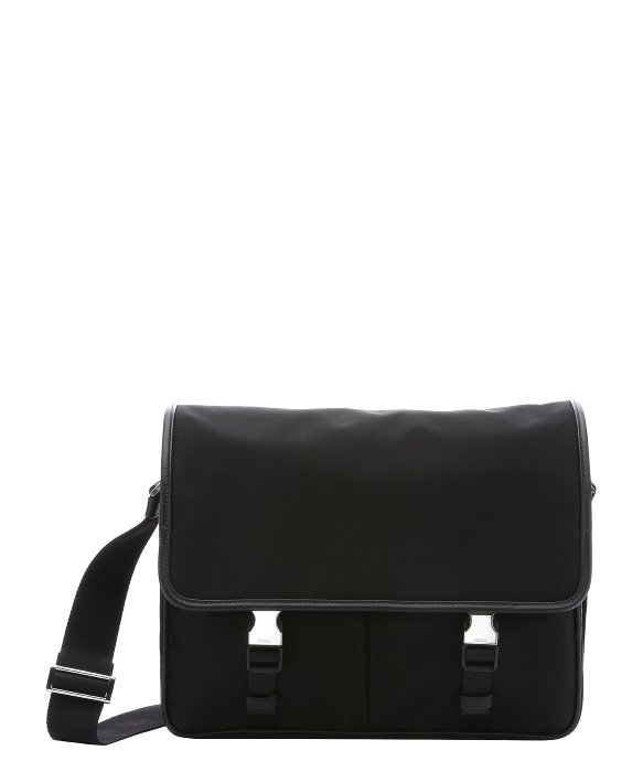 Prada Black Leather Trimmed Nylon Messenger Bag in Black for Men ...