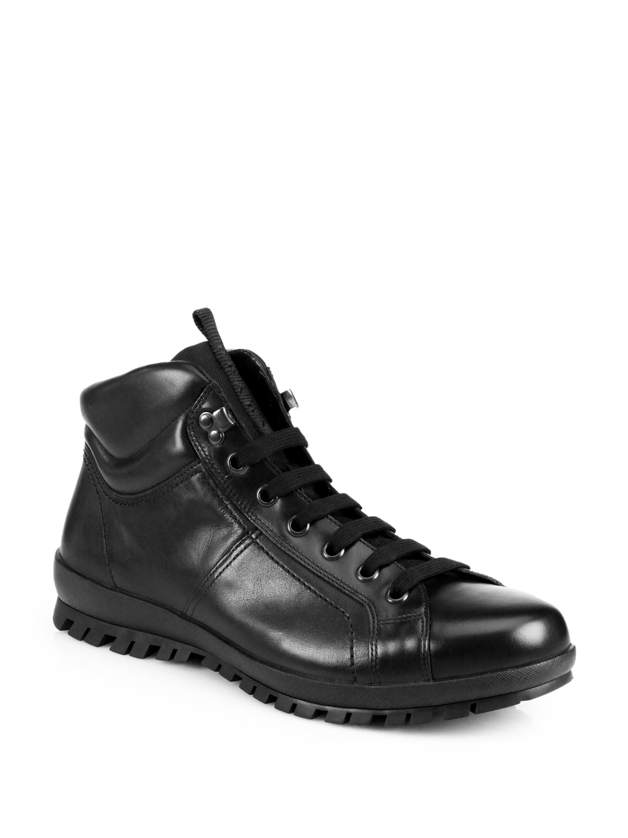 Prada Calfskin Laced Boots in Black for Men | Lyst