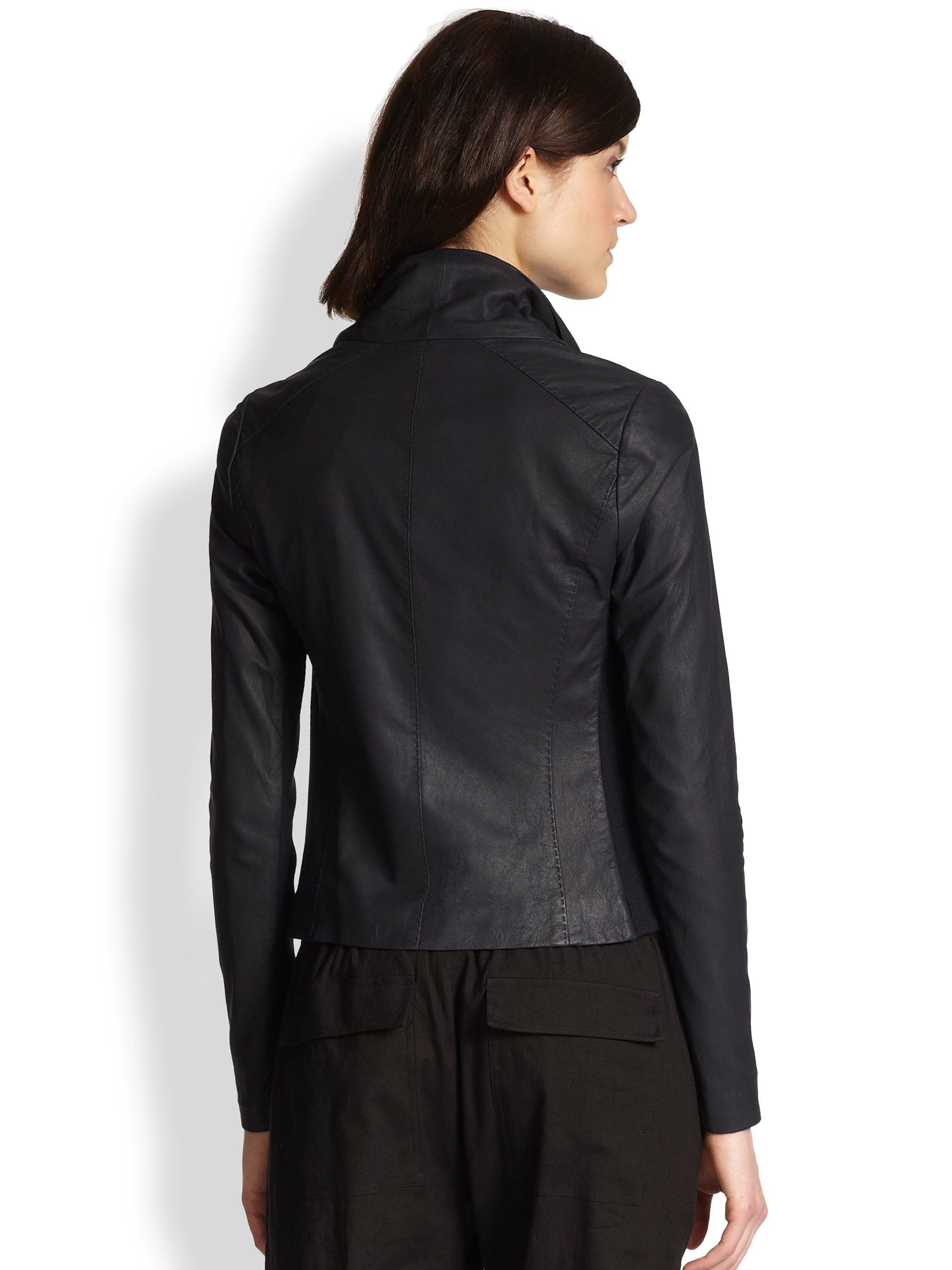 Lyst Vince Paper Leather Jacket In Blue Gallery
