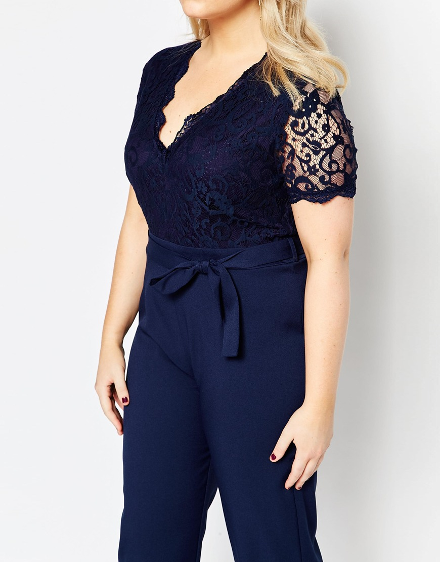Lyst - Club L Plus Size Jumpsuit With Scallop Lace Top in Blue