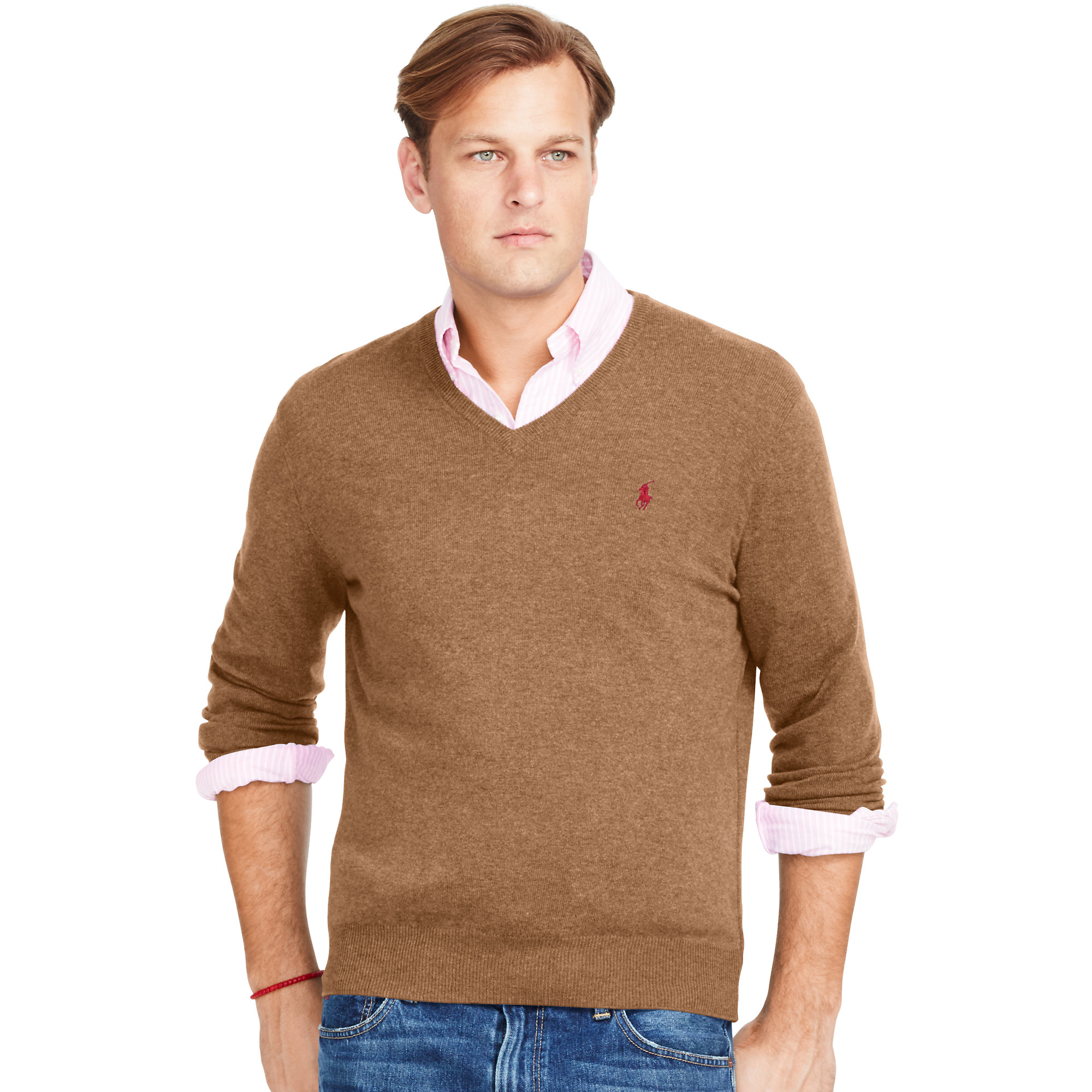 Ralph lauren Merino Wool V-neck Sweater in Brown for Men | Lyst