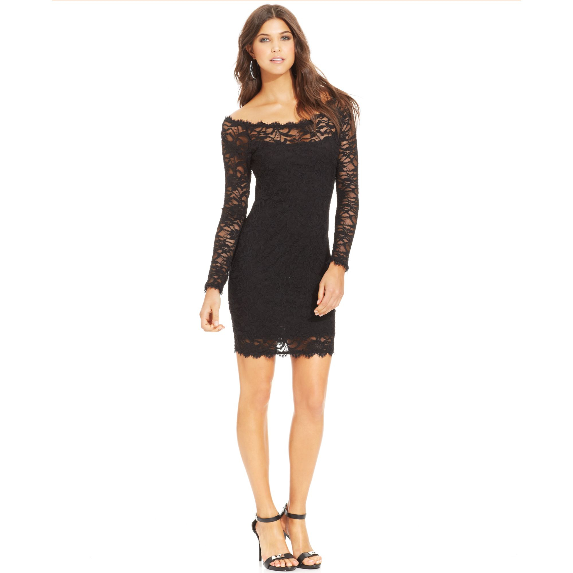 macy's black lace cocktail dress