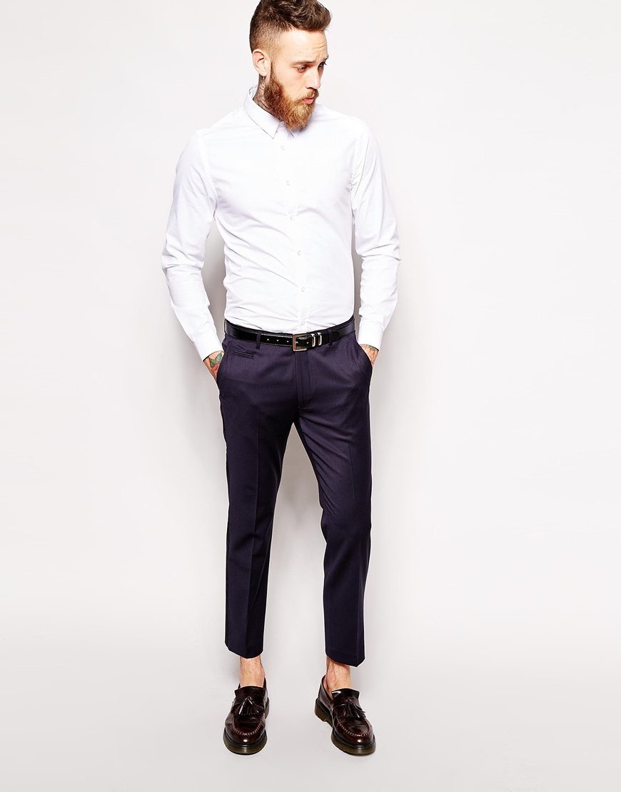 Lyst - Asos Skinny Fit Smart Cropped Pants With Tape in Blue for Men