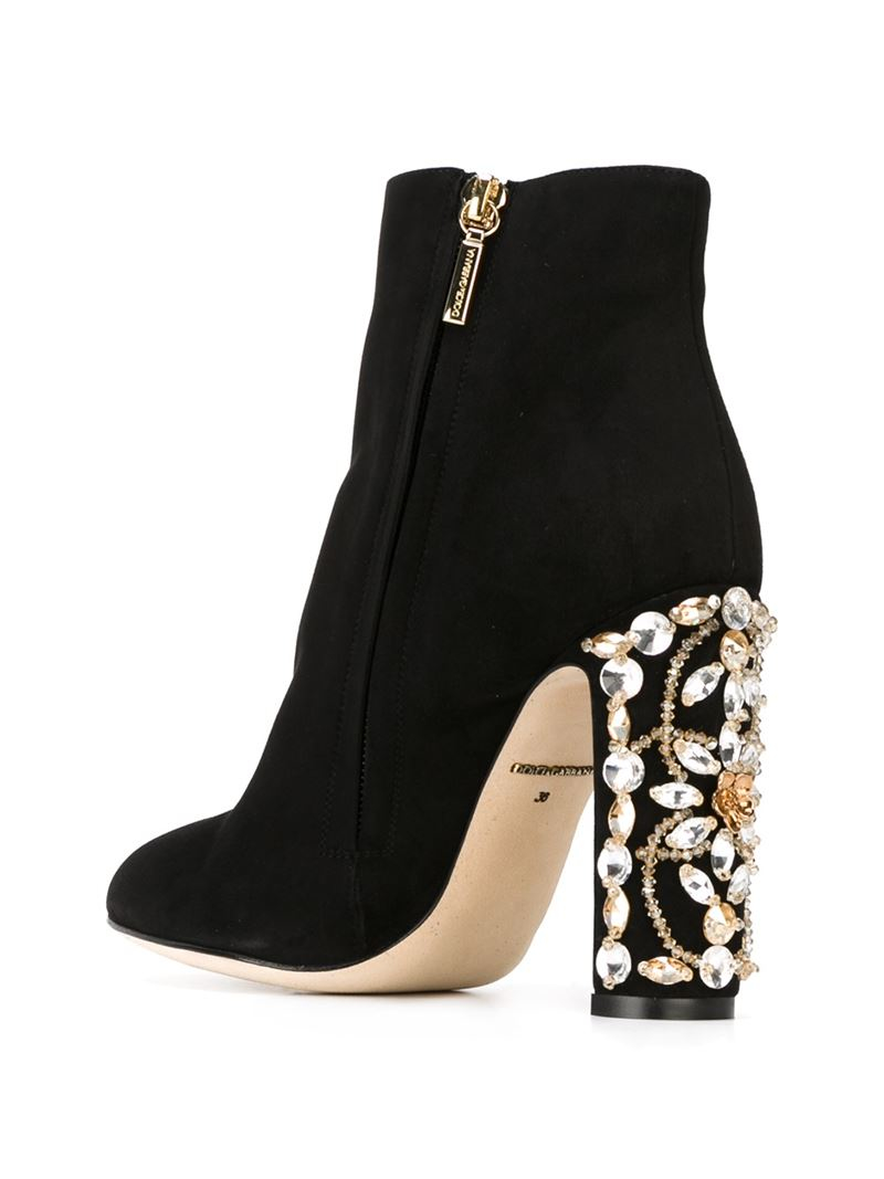 Lyst - Dolce & Gabbana Embellished Heel Boots in Black