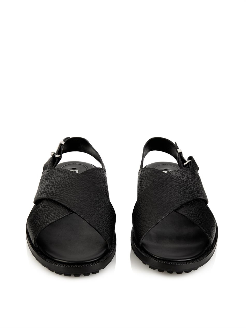Balenciaga Crossover-Strap Leather Sandals in Black for Men | Lyst