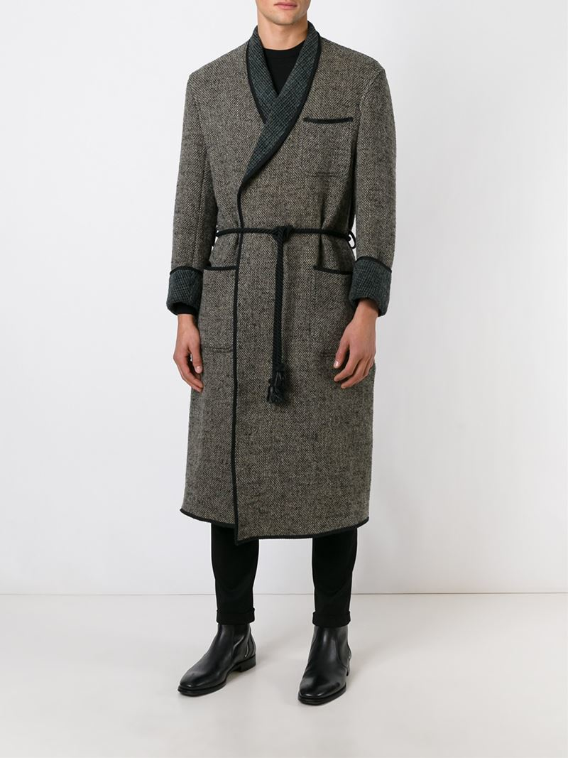 Comme des garçons Tweed Wool Robe Coat in Gray for Men | Lyst