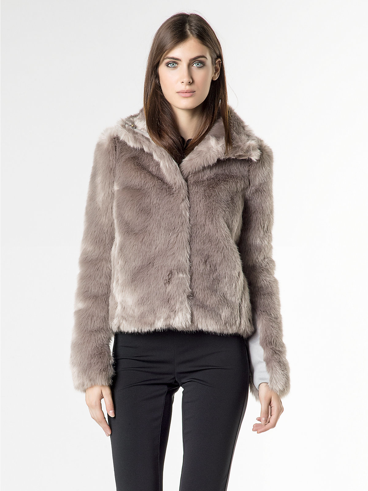 Patrizia pepe Faux Fur Short Coat in Gray (Warm Gray) | Lyst