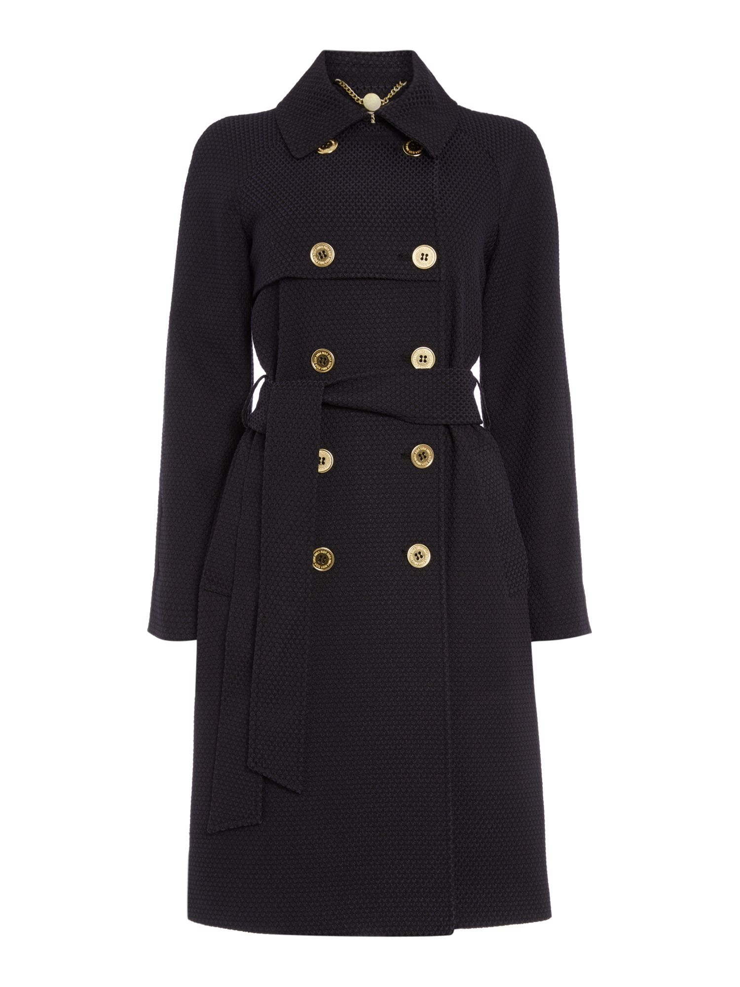 Biba Textured Jacquard Button Detail Trench Coat in Black | Lyst