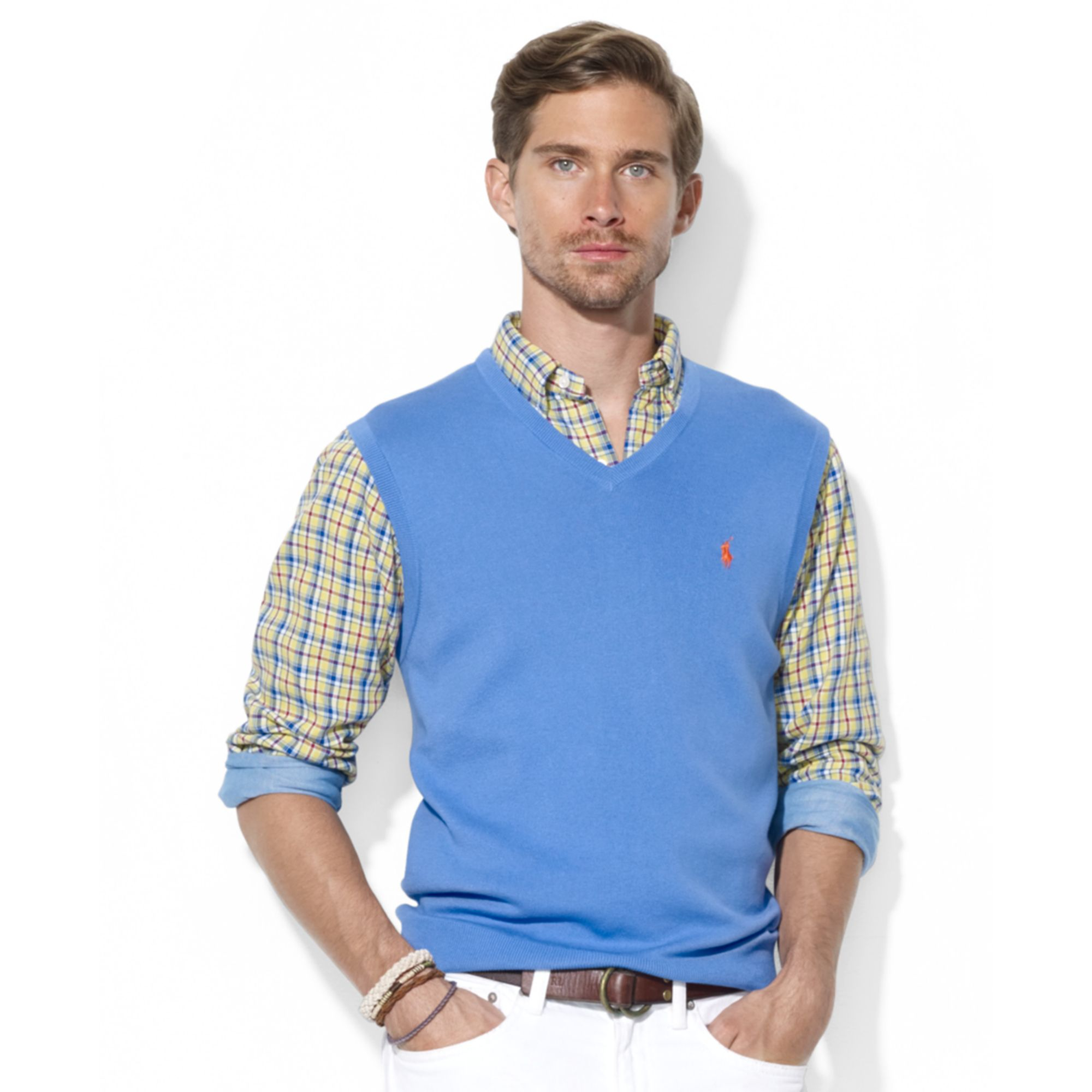Ralph lauren Polo V Neck Pima Cotton Sweater Vest in Blue for Men | Lyst