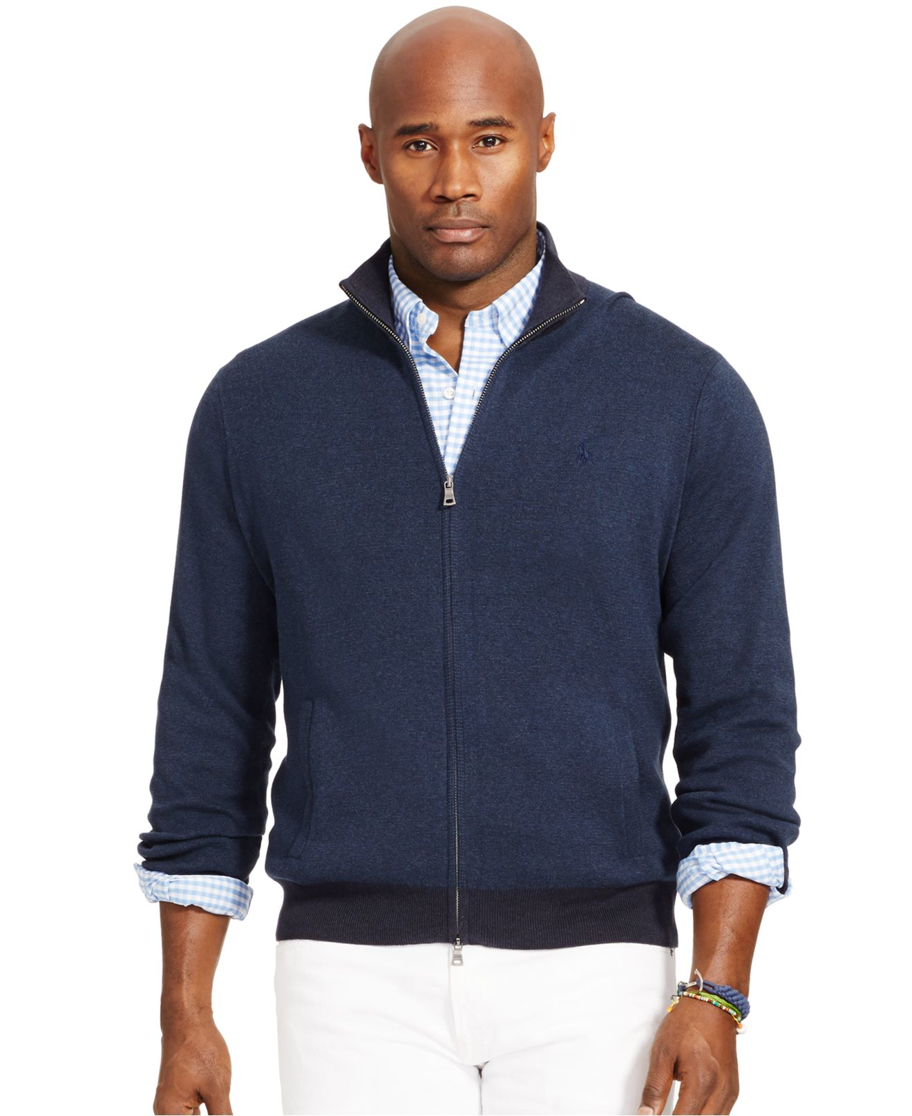 Polo ralph lauren Men's Big And Tall Full-zip Pima Sweater in Blue for