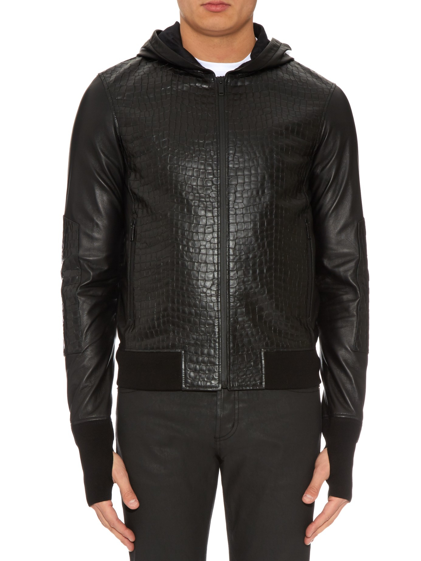 Alexander Mcqueen Crocodile Effect Leather Jacket In Black For Men Gallery