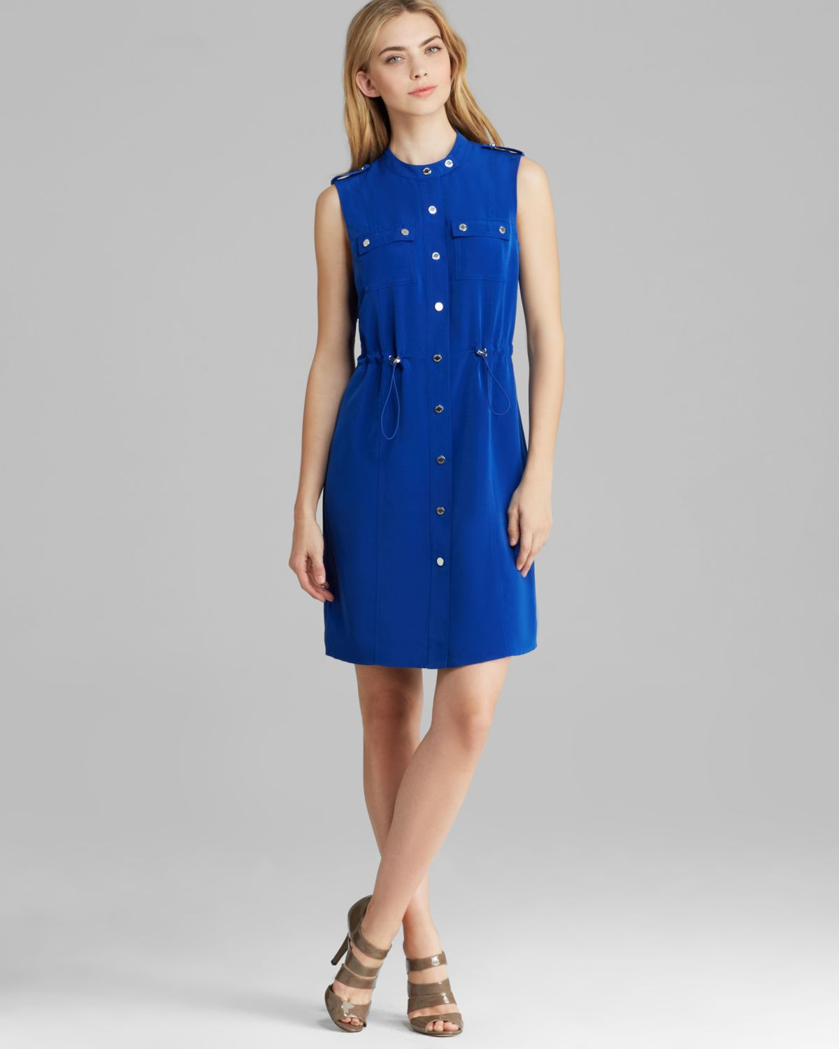 Lyst Calvin Klein Cinch Waist Dress in Blue
