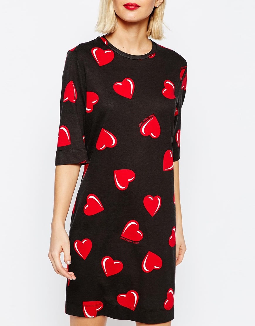 Lyst - Love Moschino Shortsleeve Dress In Heart Print in Black