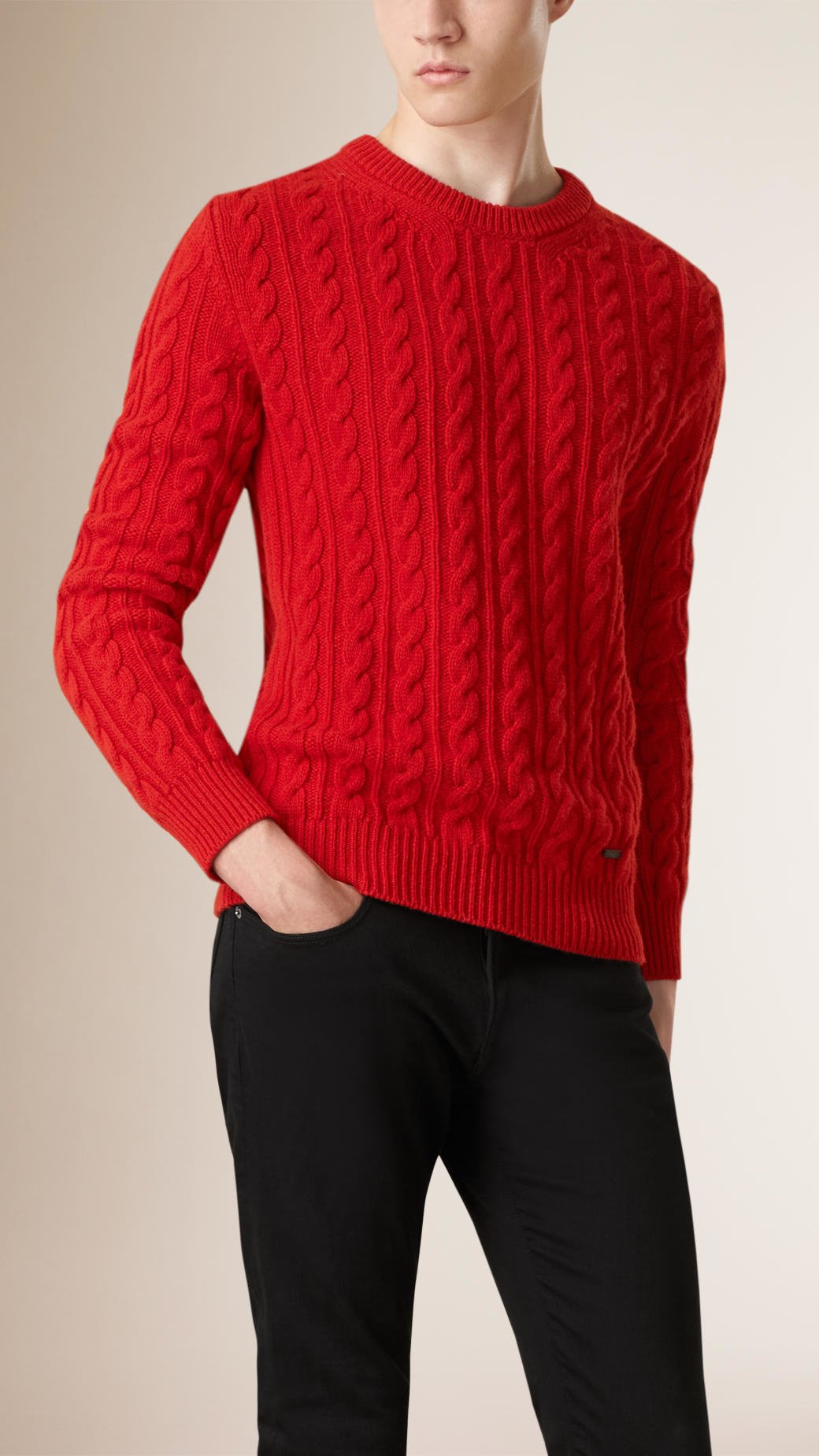 Burberry Cable Knit Wool Cashmere Sweater Parade Red in Red for Men | Lyst