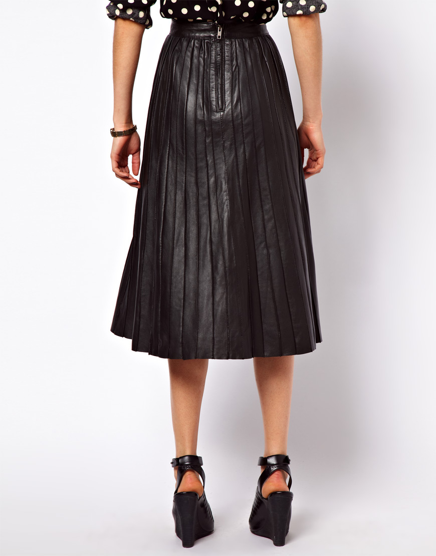 Lyst Asos Midi Skirt In Pleated Leather In Black 5360