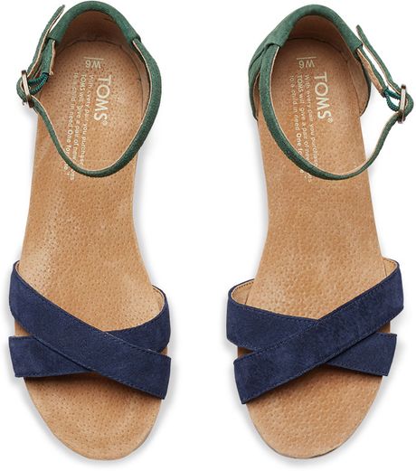 Toms Suede Womens Correa Sandals in Blue (Navy and Green) | Lyst