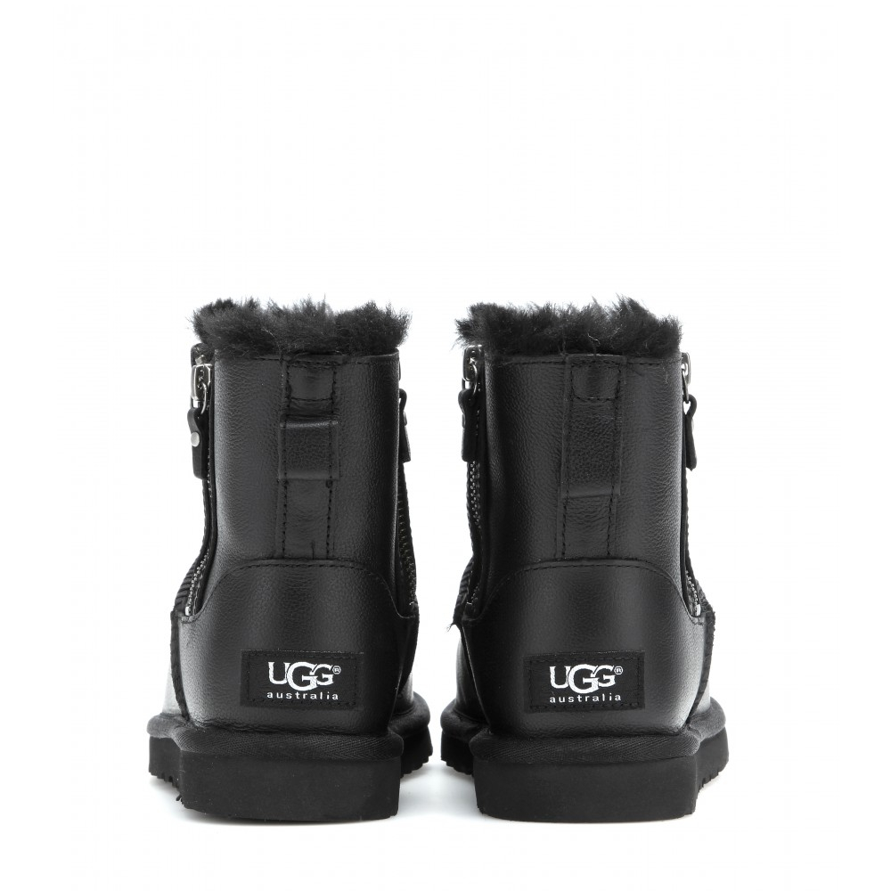 Lyst Ugg Classic Mini Double Zip Leather Ankle Boots In Black 