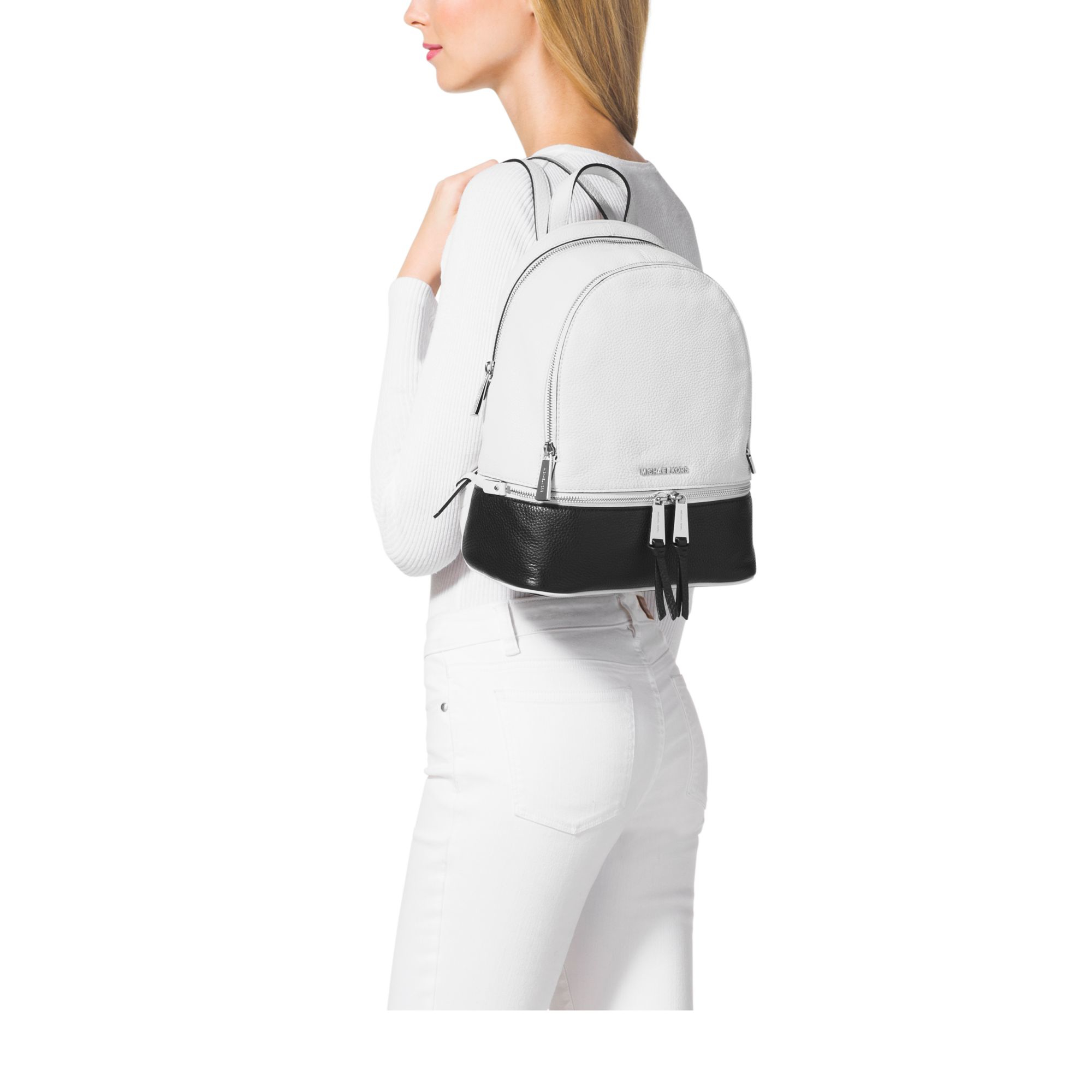 Lyst Michael Kors Rhea Medium Colorblock Leather Backpack in Black